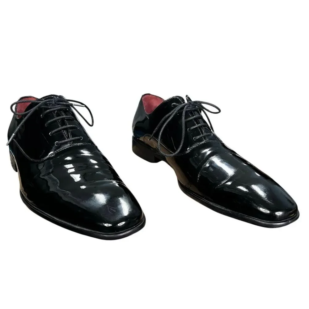 Hugo Boss Men’s Highline Black Patent Leather Plain Toe Oxfords Size US 10